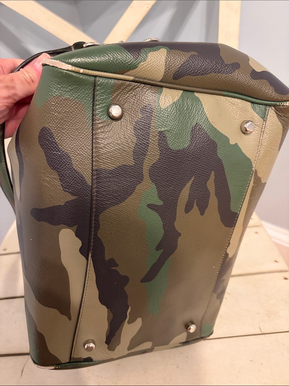 Coach Camo Surrey Satchel Leather Zip Satchel in Green/Brown - Picture 10 of 16